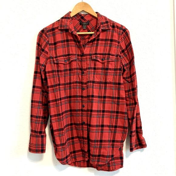 J. Crew Red Plaid Flannel Button Down Shirt - Picture 1 of 9